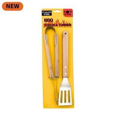 BBQ Tongs a Turner s dřevěnou rukojetí